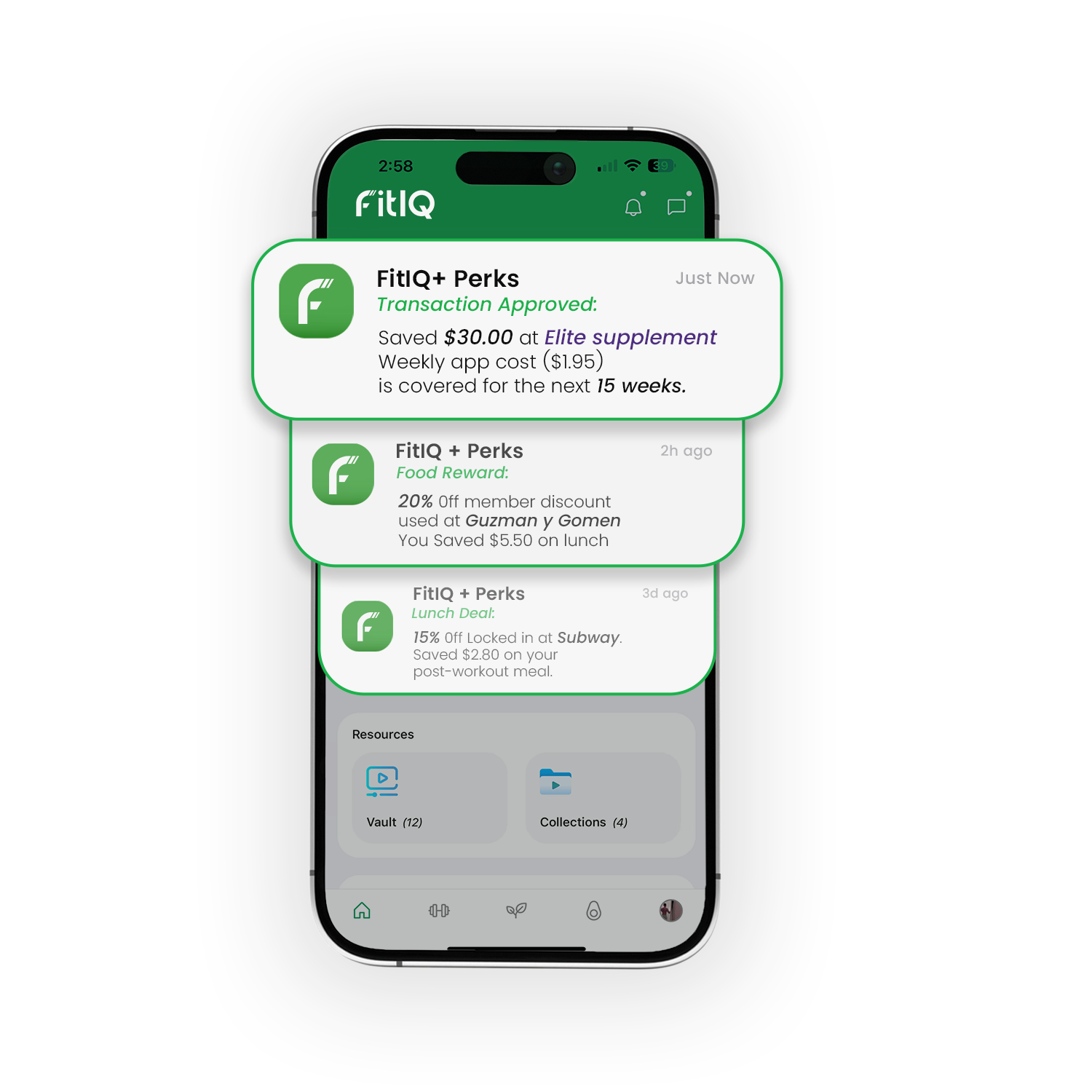 FitIQ business perks savings notifications